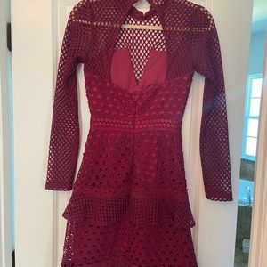Berry Red/Burgundy Long Sleeve Lace Dress